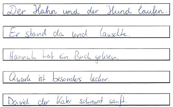 Handwritten German sample sentences from the HaLO dataset